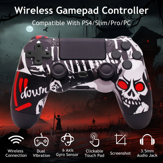 Wireless Controller for P4, Remote Control Compatible with P-4/P-4 Slim/P-4 Pro/Pc (Red Eyes Skull)