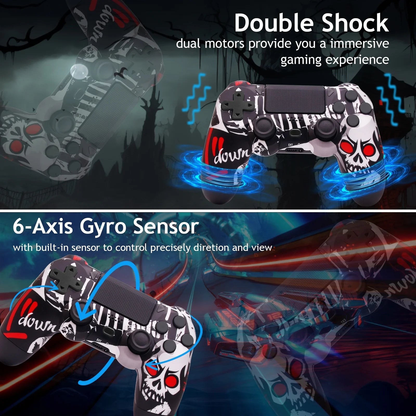 Wireless Controller for P4, Remote Control Compatible with P-4/P-4 Slim/P-4 Pro/Pc （Red Eyes Skull）