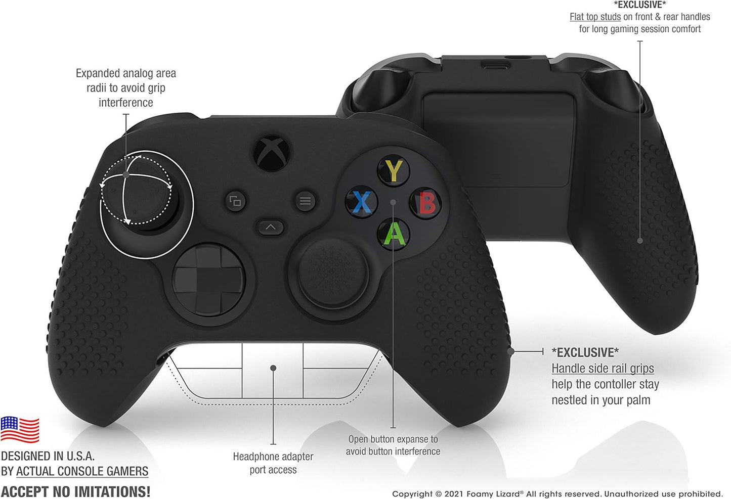 Seriespro Controller Skin for Xbox Series X & S Protector Ergonomic Soft Studded Anti-Slip Silicone Rubber Gel Grip Case, 1 Cover + 8 Raised Thumb Grip Caps (NOT for Elite 1/2) (Black)