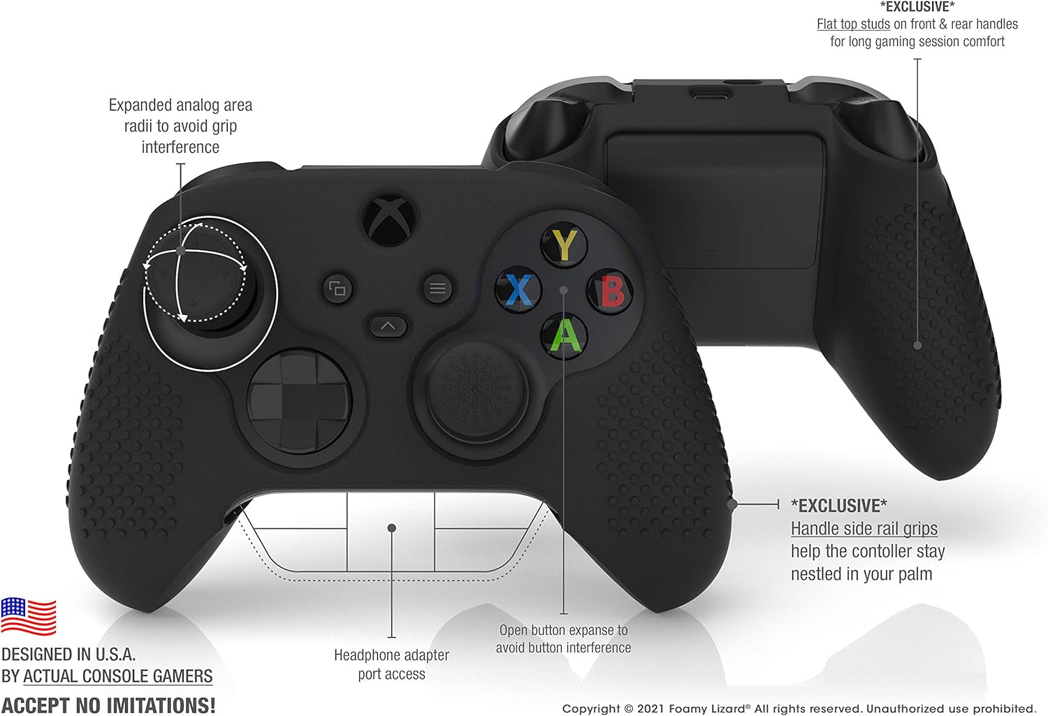 Seriespro Controller Skin for Xbox Series X & S Protector Ergonomic Soft Studded Anti-Slip Silicone Rubber Gel Grip Case, 1 Cover + 8 Raised Thumb Grip Caps (NOT for Elite 1/2) (Black)