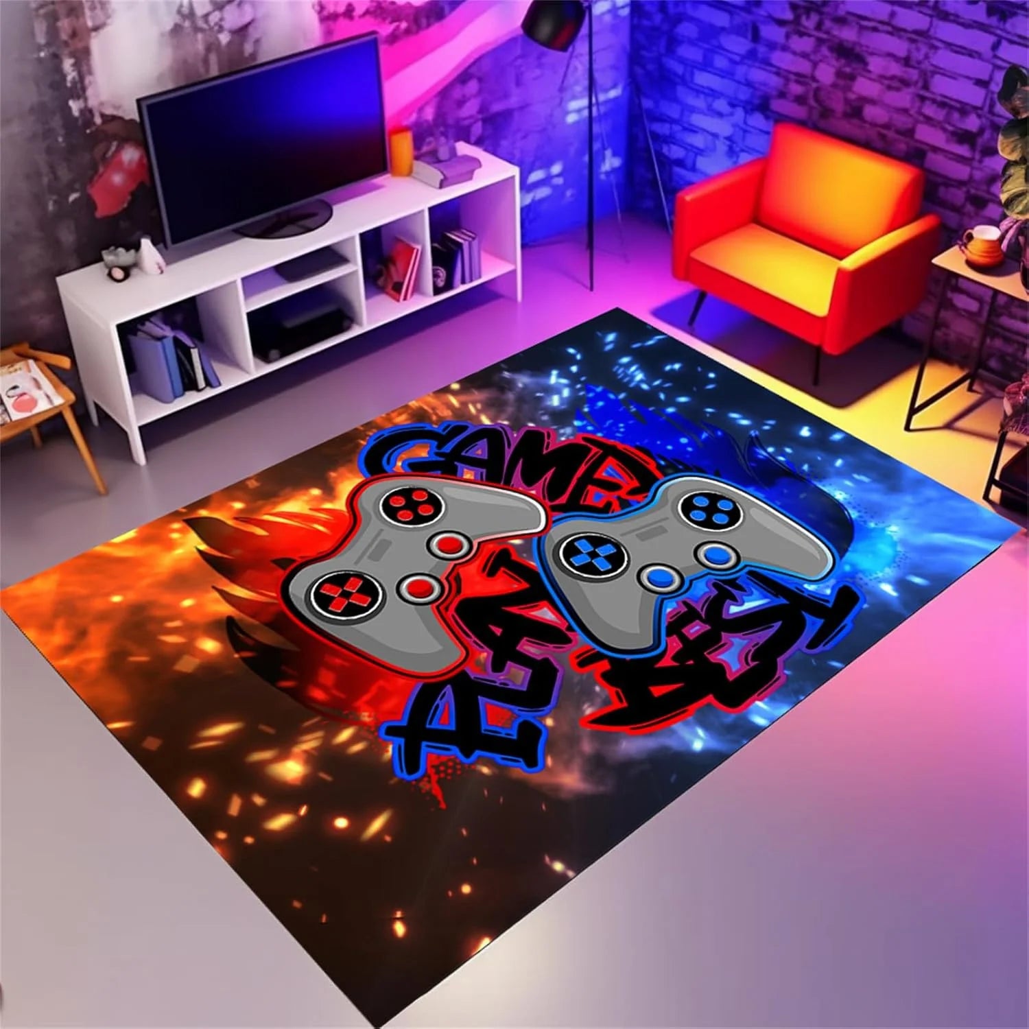Gaming Rug for Boys Room Non-Slip Gamer Rug for Boys Room Bedroom Living Room Game Room Decor