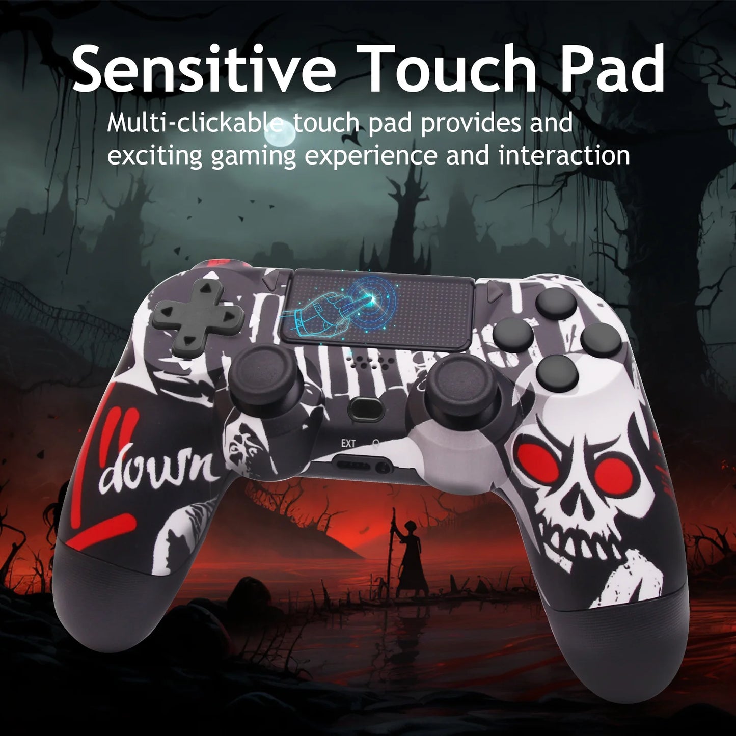 Wireless Controller for P4, Remote Control Compatible with P-4/P-4 Slim/P-4 Pro/Pc （Red Eyes Skull）