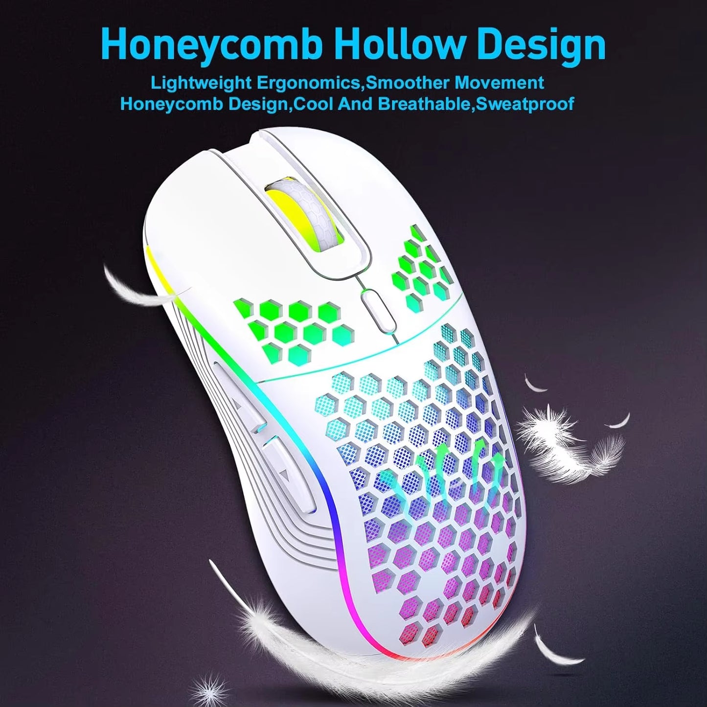 2.4G USB and Type-C Wireless Gaming Mouse RGB Backlight Rechargeable Adjustable DPI Ergonomic Mice for PC Laptop Mac Android