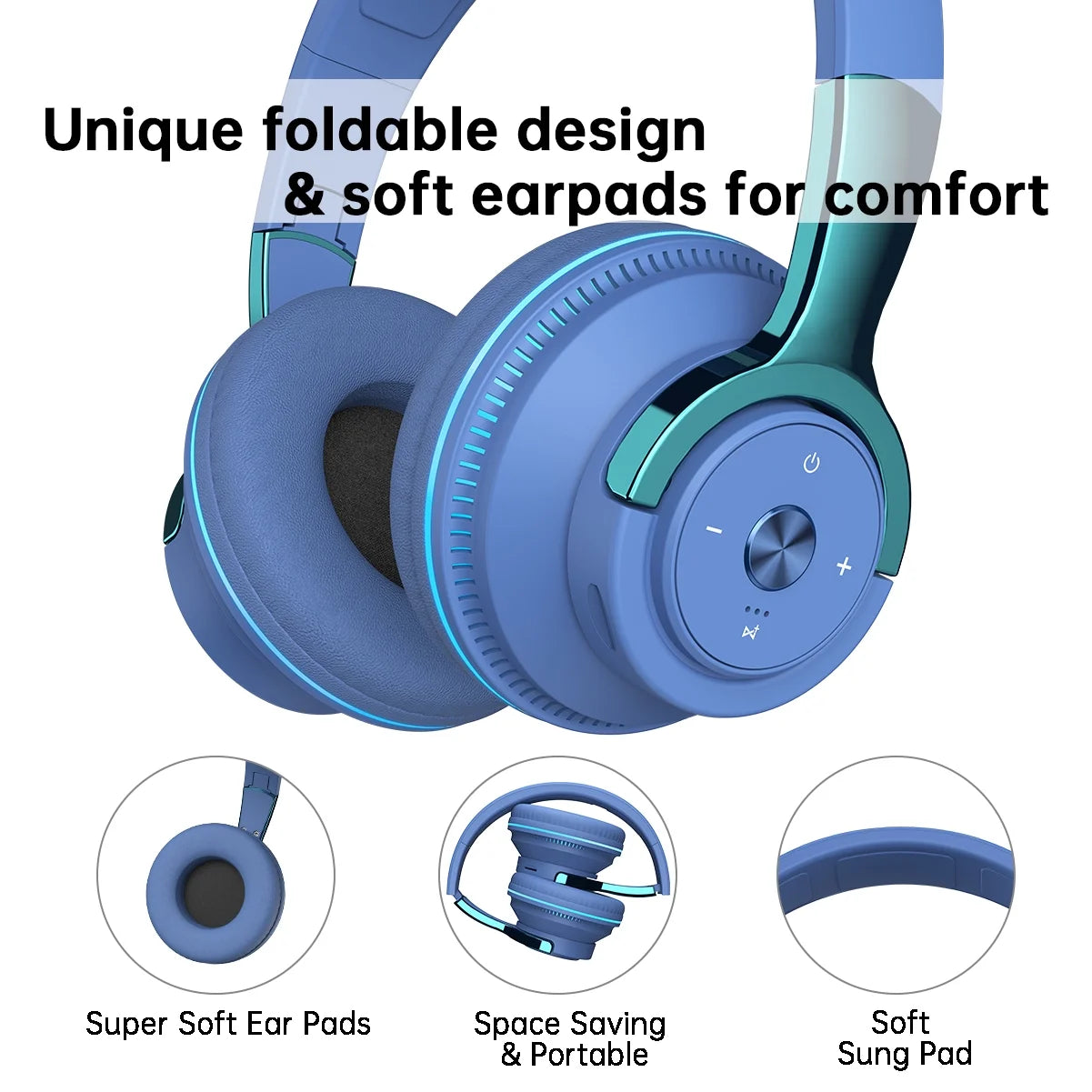 Wireless On-Ear Headphone, Upgrade Bass Hifi Stereo Wireless Heaset, Foldable & Wireless Wired Mode, Noise Isolating over Ear,W Microphone and Volume Control, for Laptop Cell Phone