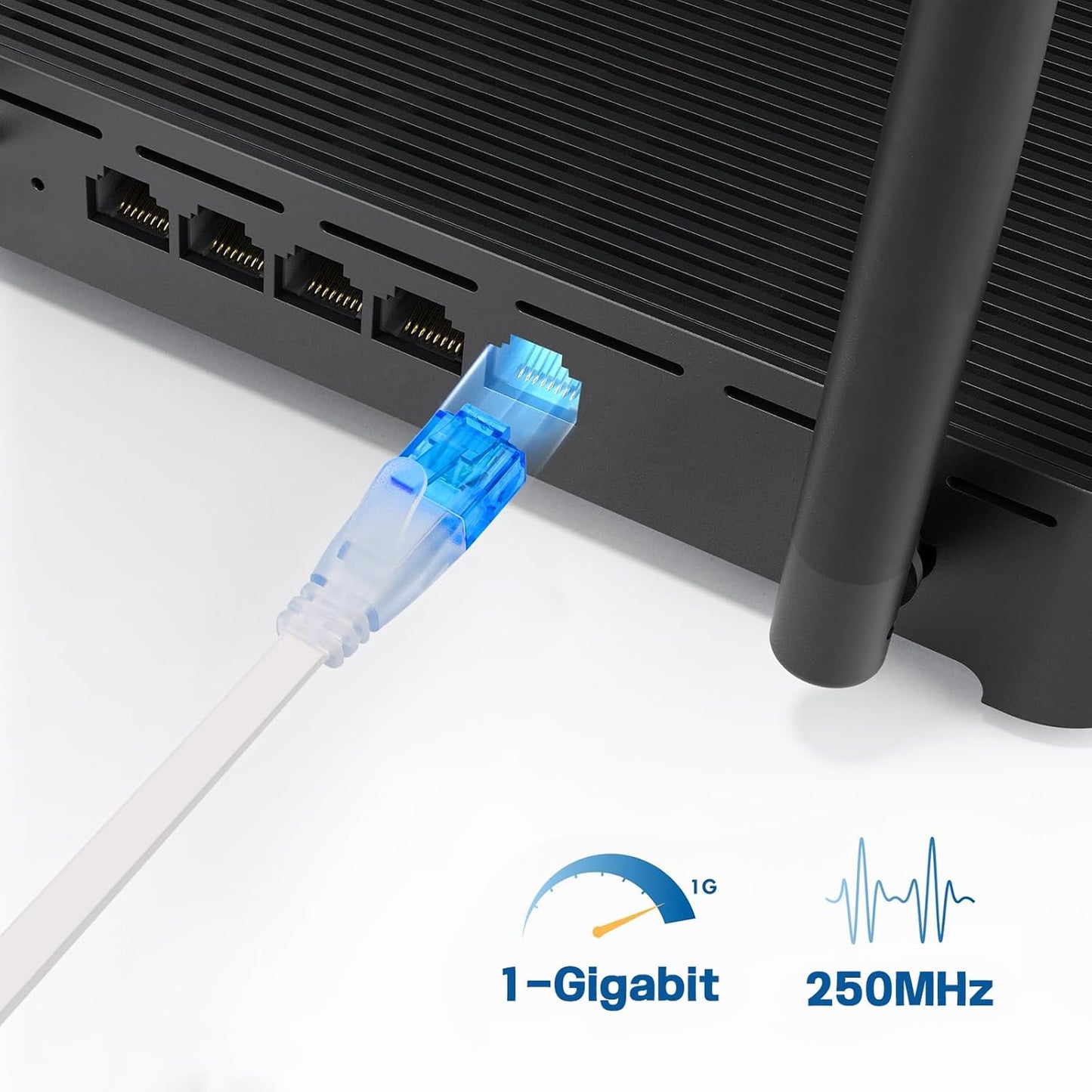 Ethernet Cable 75Ft High Speed Cat 6 Flat Network Cable with Rj45 Connectors, Long LAN Cable with Clips - White 22.8 M