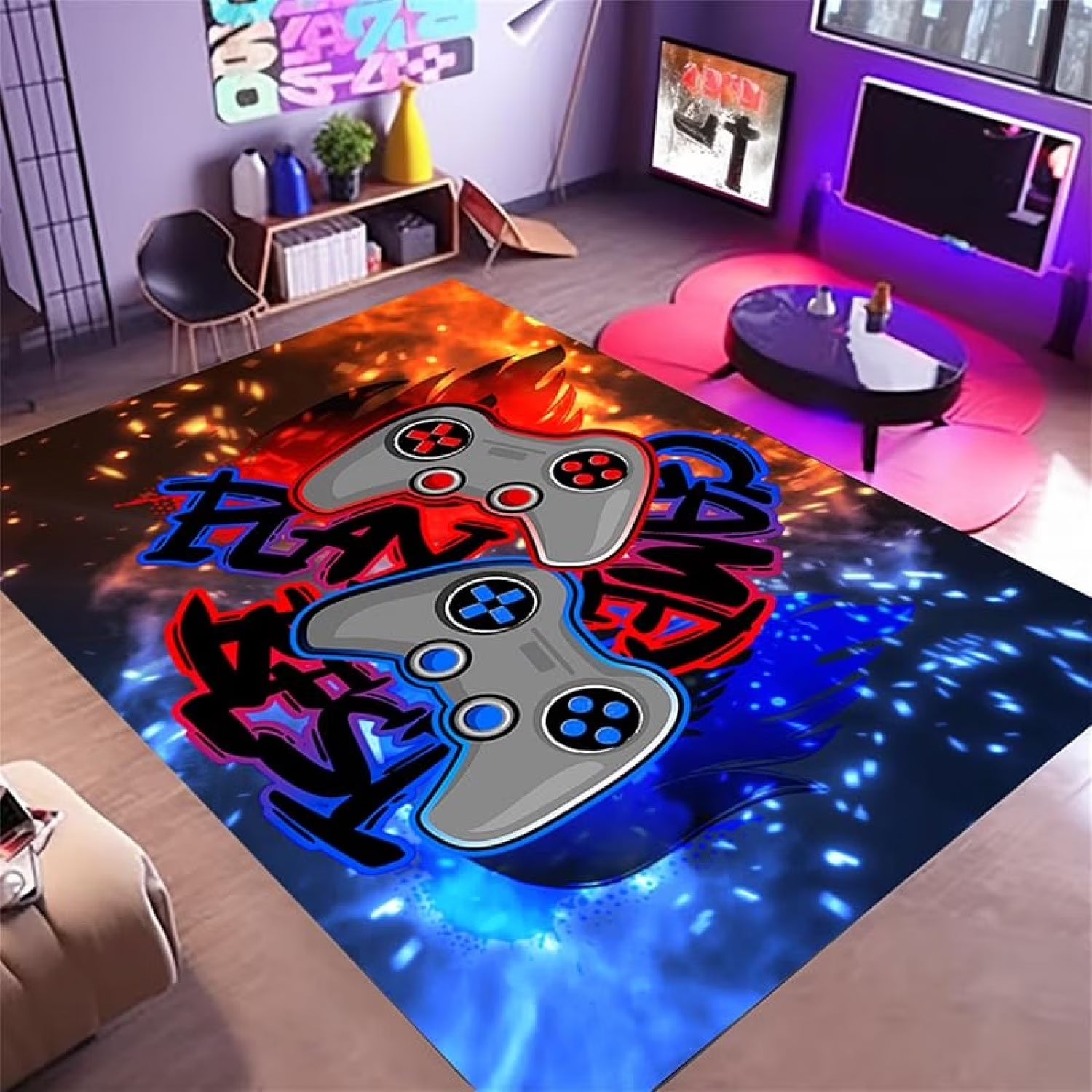 Gaming Rug for Boys Room Non-Slip Gamer Rug for Boys Room Bedroom Living Room Game Room Decor